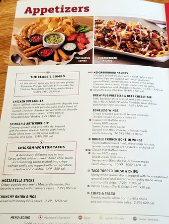 Applebees Appetizers Menu With Prices