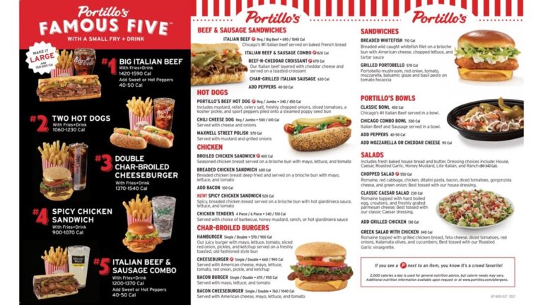 Portillos the Colony Menu With Prices