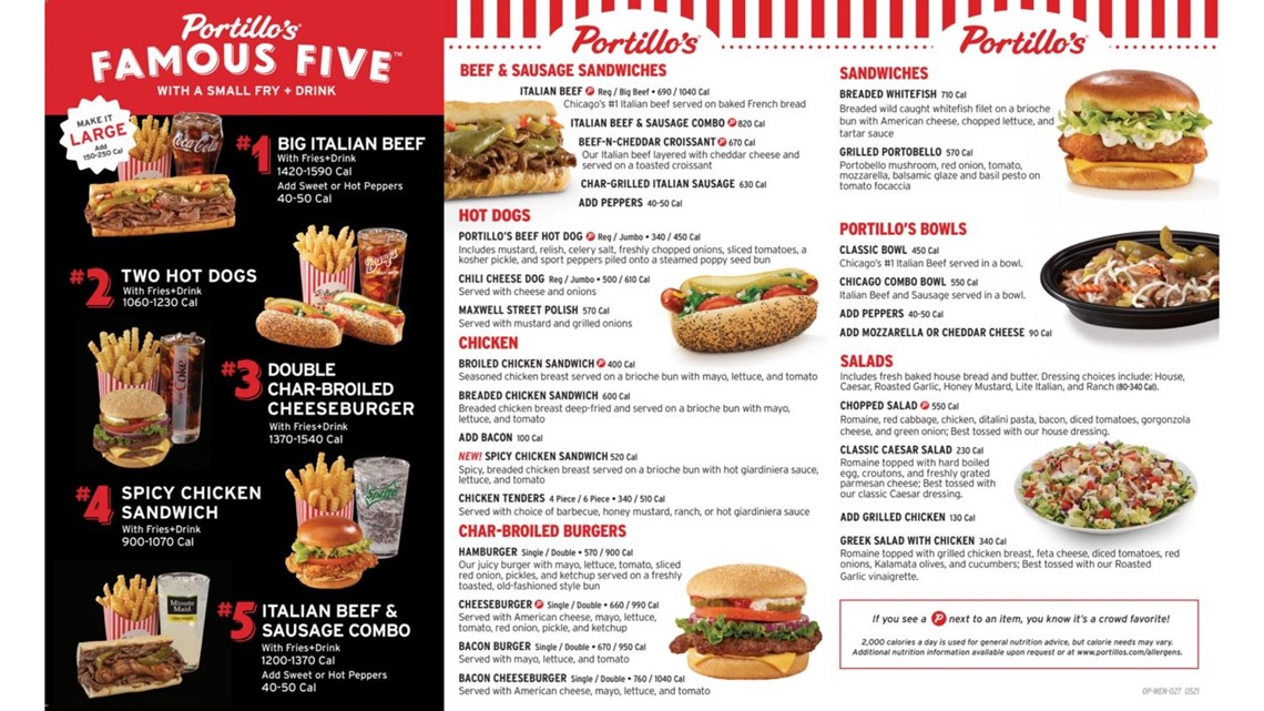 Portillos the Colony Menu With Prices